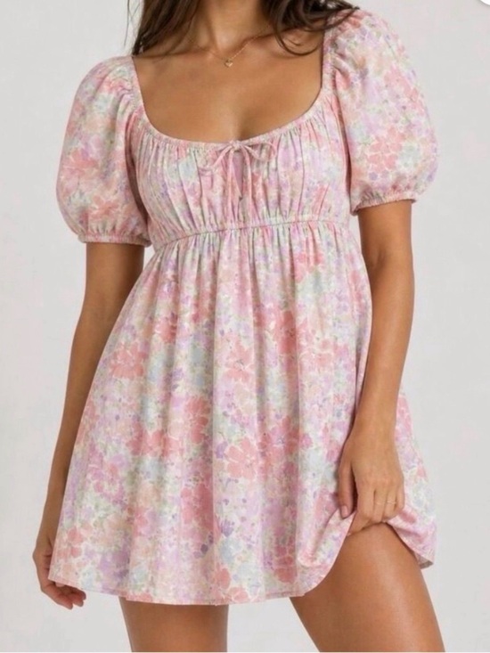 For Love And Lemons Dresses & Skirts - For Love & Lemons Kennedy Mini Dress Pink Floral Puff-Sleeve Babydoll Chemise